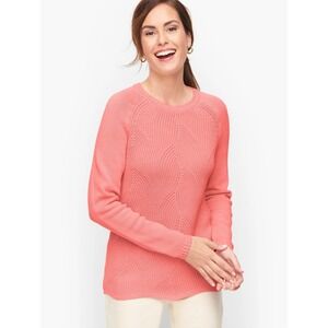 Talbots Pointelle Raglan Knit Medium Pink Womens Pullover Crew Neck Long Sleeve